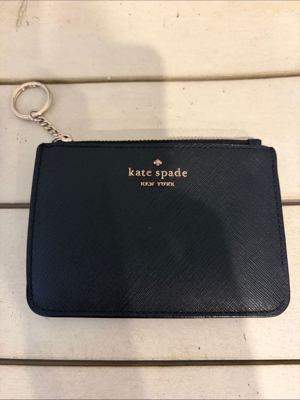 kate spade Black Leather Zip Card Holder with Key Ring